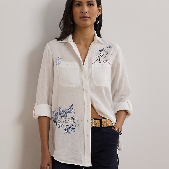 Lauren Ralph Lauren Relaxed Fit Print Roll-Tab Sleeve Shirt - Picture 2 of 7